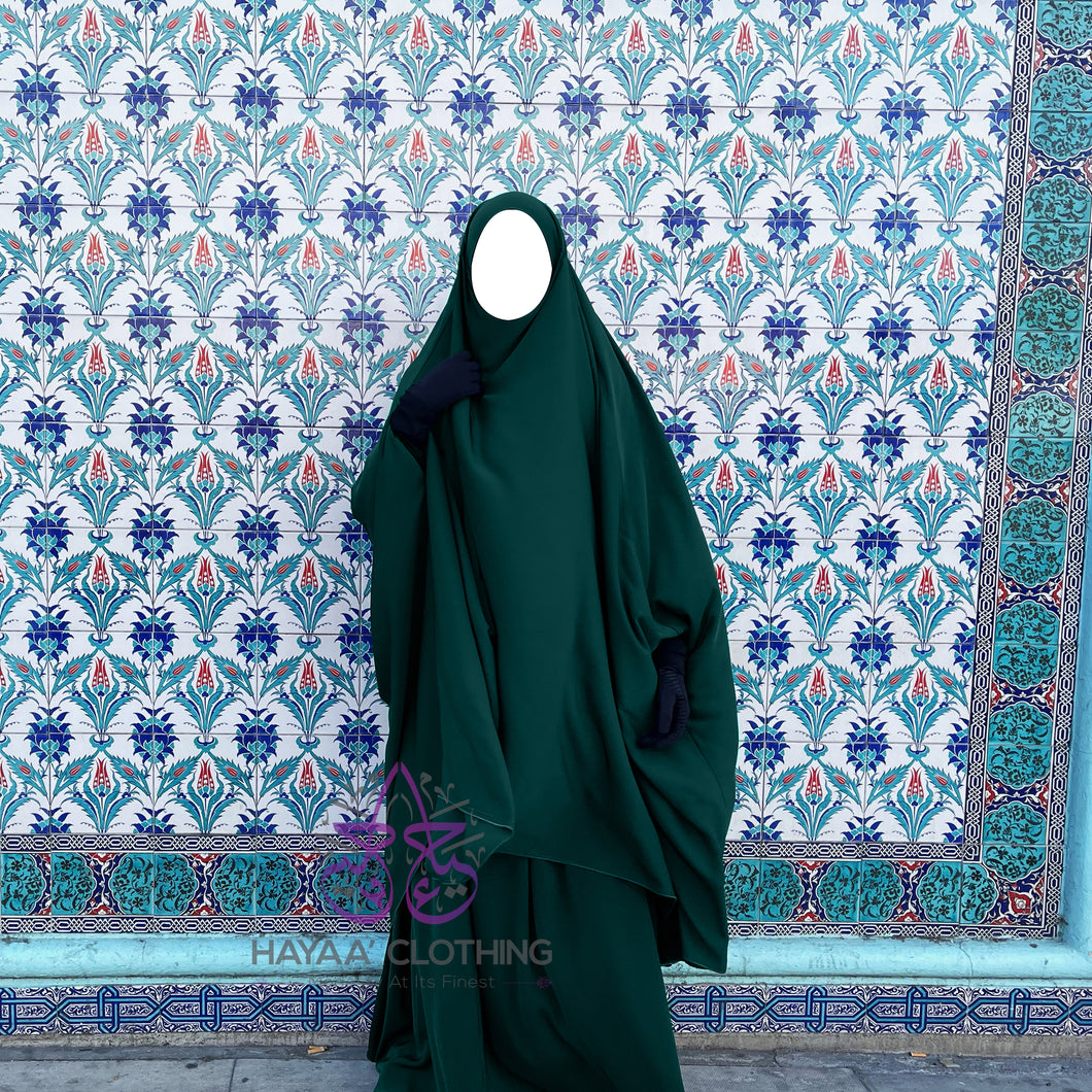 Jilbab Aa'isha 2 Piece | Elasticated headband - Emerald